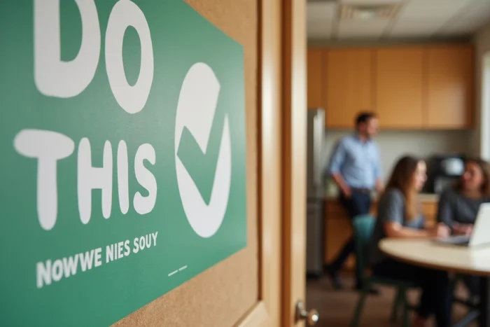 Affiche de sensibilisation positive avec un message d'action directe et une icône de validation verte