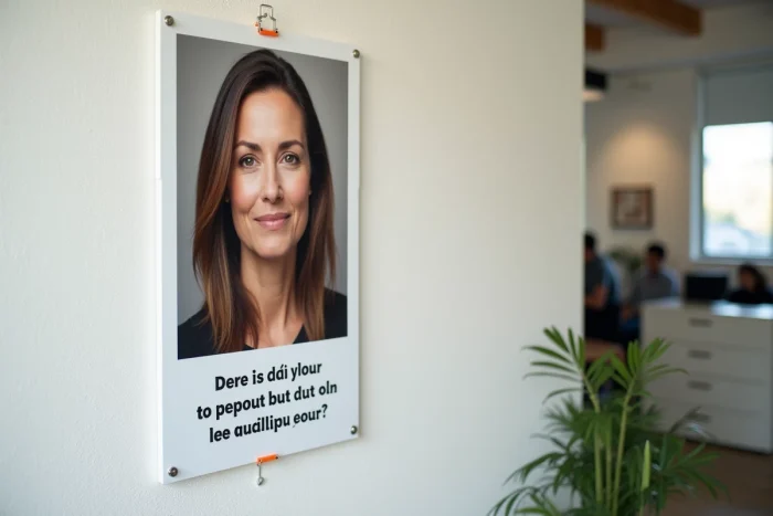 Affiche émotionnelle centrée sur un visage humain expressif avec message typographique en bas