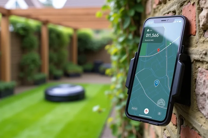 Application mobile de suivi GPS affichant la localisation d'un robot tondeuse en temps réel pour le protéger du vol