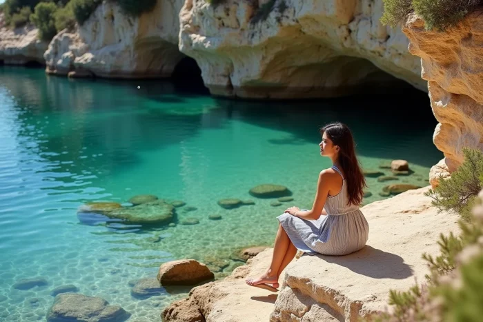 Crique cachée de Bonporteau sur la côte varoise avec eaux cristallines bleu-vert, rochers et végétation méditerranéenne